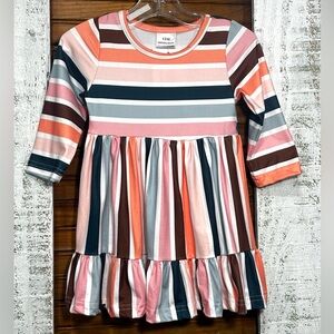 Striped Multicolor Girls Dress, 12 month